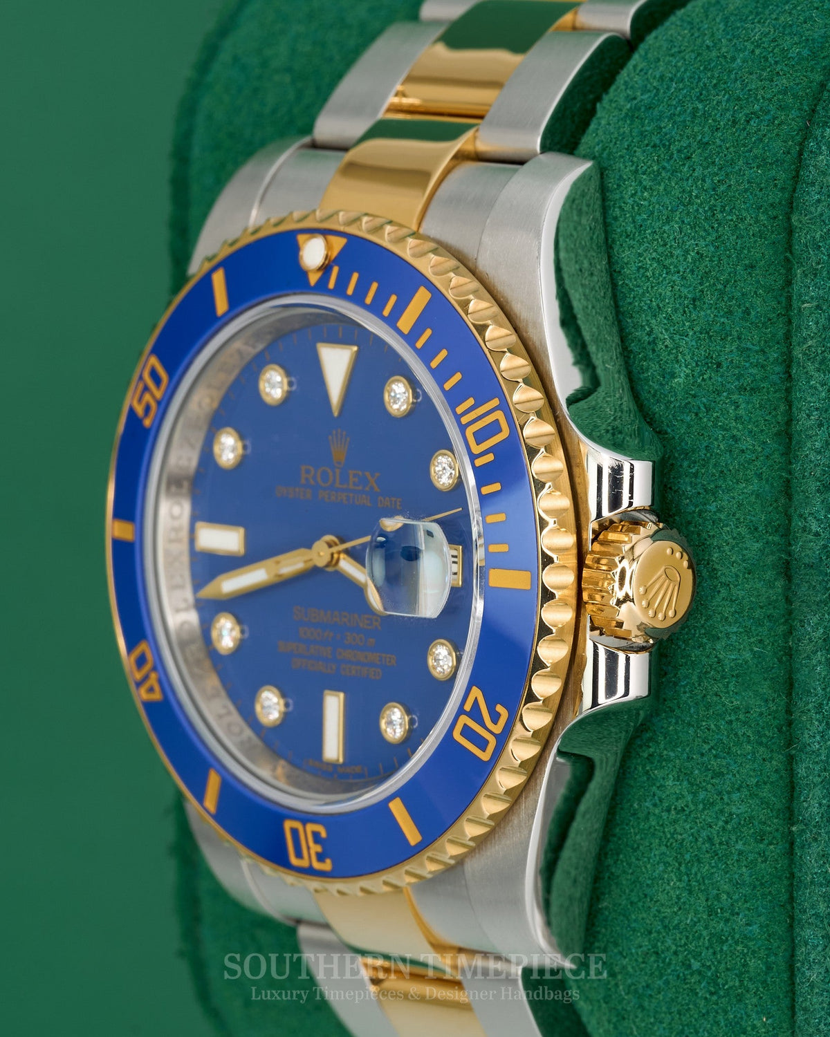 40mm Rolex Submariner Date "Bluesy" with Rare Flat Blue Serti Diamond Dial in 18kt Yellow Gold & Steel (Ref: 116613LB)(Year: 2009)(Box & Appraisal)