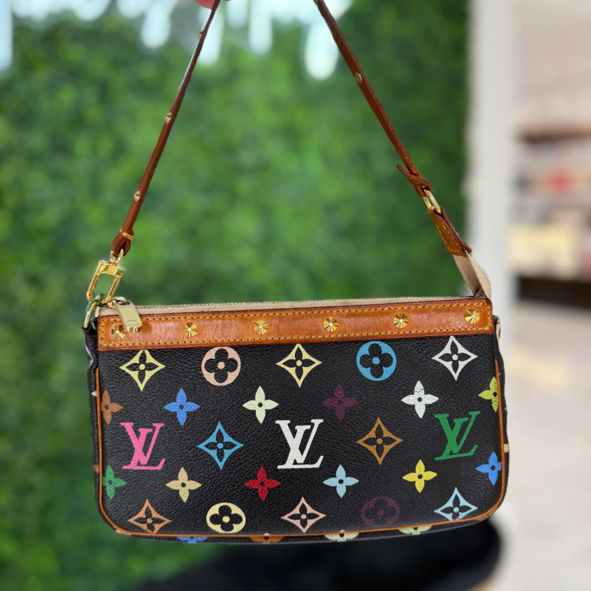 Louis Vuitton x Takashi Murakami Pochette Accessories- Black Multicolore Canvas