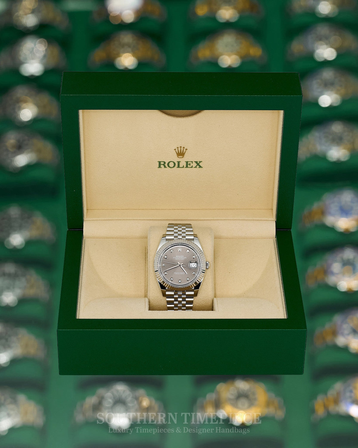 41mm Rolex Datejust with Factory Rhodium Diamond Dial in 18kt White Gold and Oystersteel on Jubilee (Ref: 126334)(Year: 2018+)(Box & Appraisal)