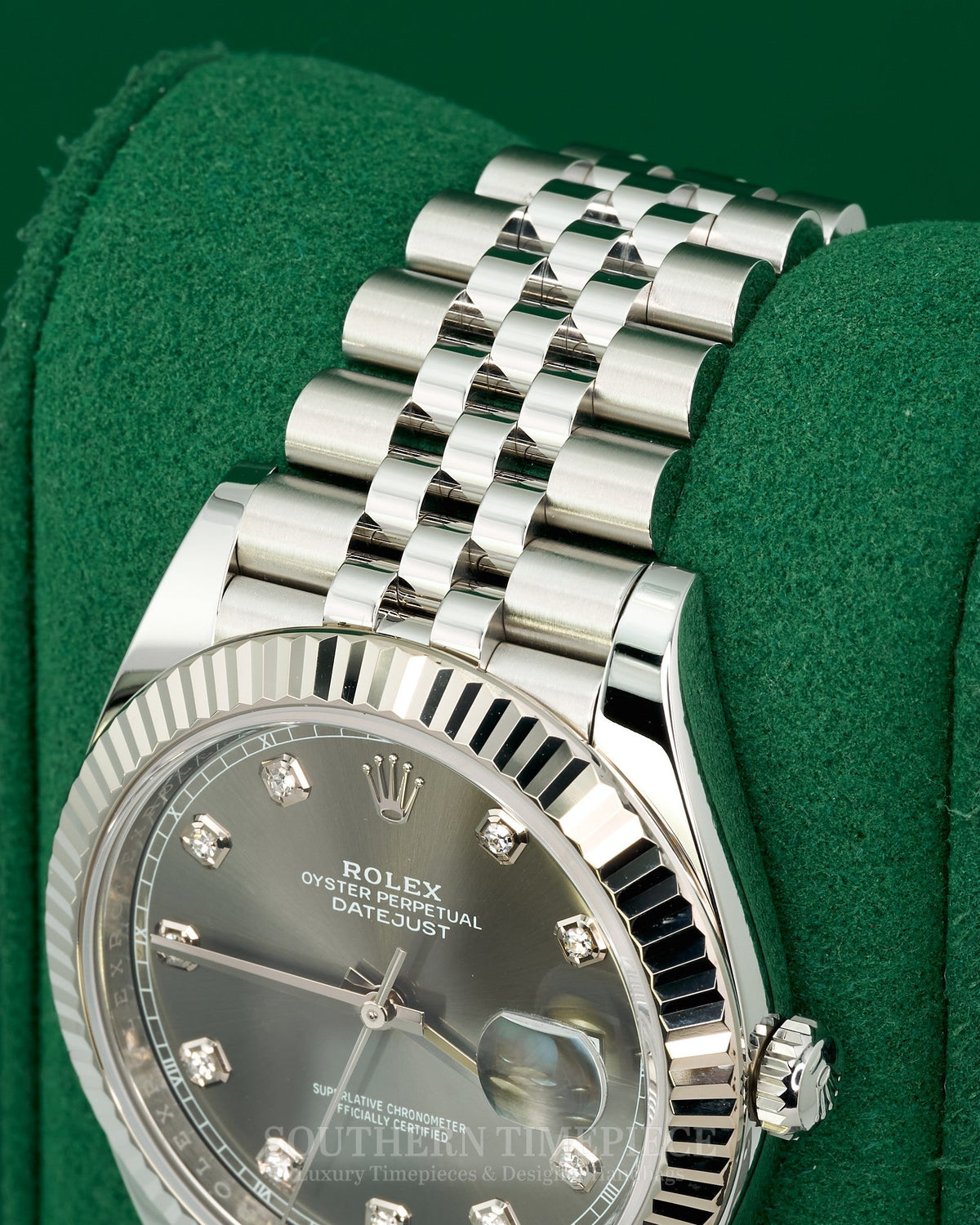 41mm Rolex Datejust with Factory Rhodium Diamond Dial in 18kt White Gold and Oystersteel on Jubilee (Ref: 126334)(Year: 2018+)(Box & Appraisal)