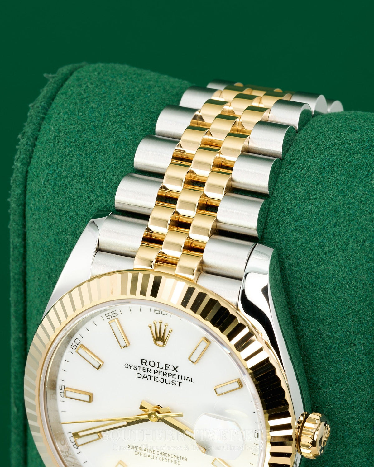 41mm Rolex Datejust with White Stick Dial in 18kt Yellow Gold and Stainless on Jubilee (Ref: 126333)(Year: 2016+)(Box & Appraisal)