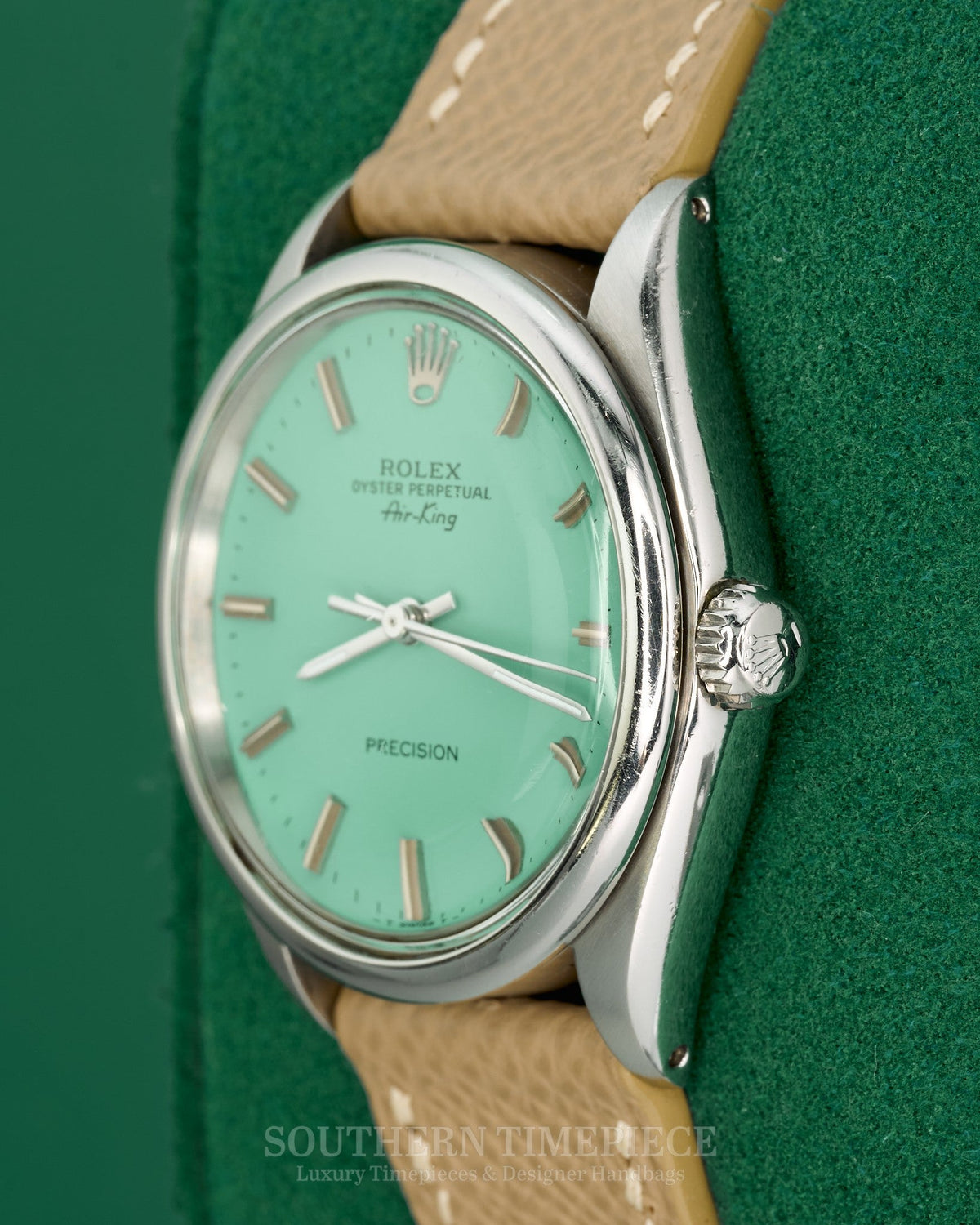34mm Rolex Air-King Precision with a Custom Tiffany Blue Dial in Stainless Steel on Tan Leather (Ref: 5500)(Year: 1989)