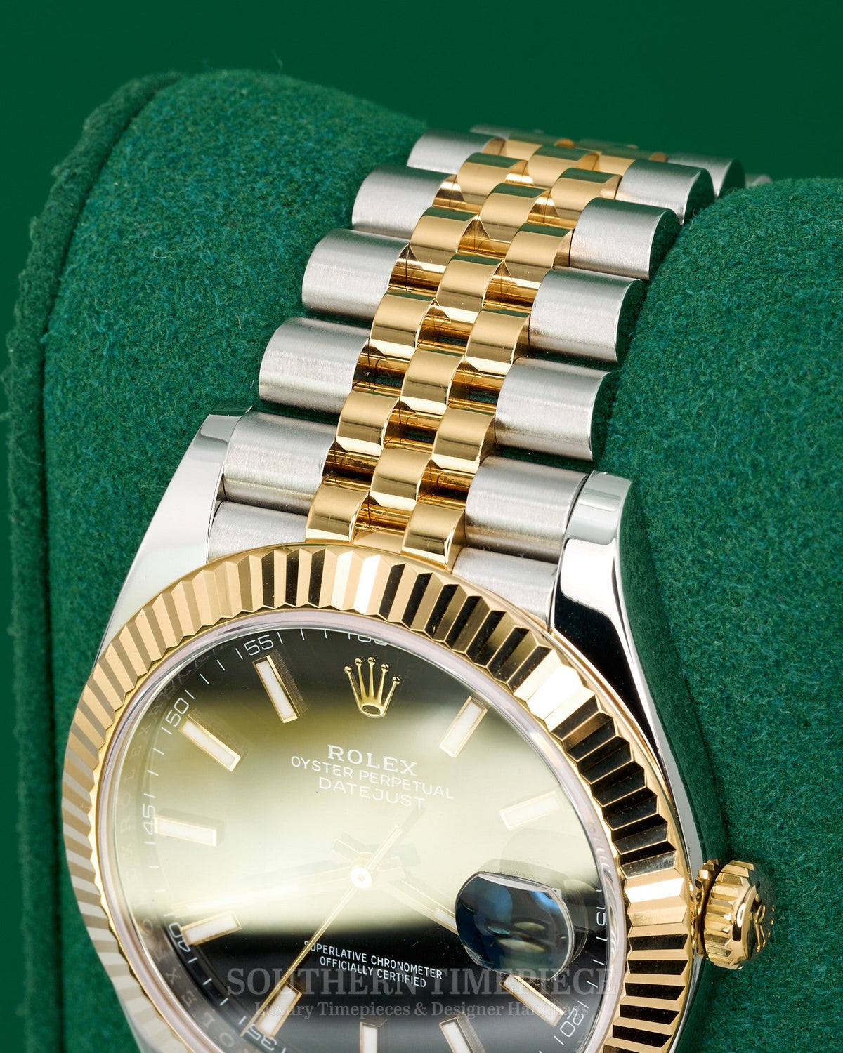 41mm Rolex Datejust with Black Stick Dial in 18kt Yellow Gold and Stainless on Jubilee (Ref: 126333)(Year: 2021)(Box & Papers)