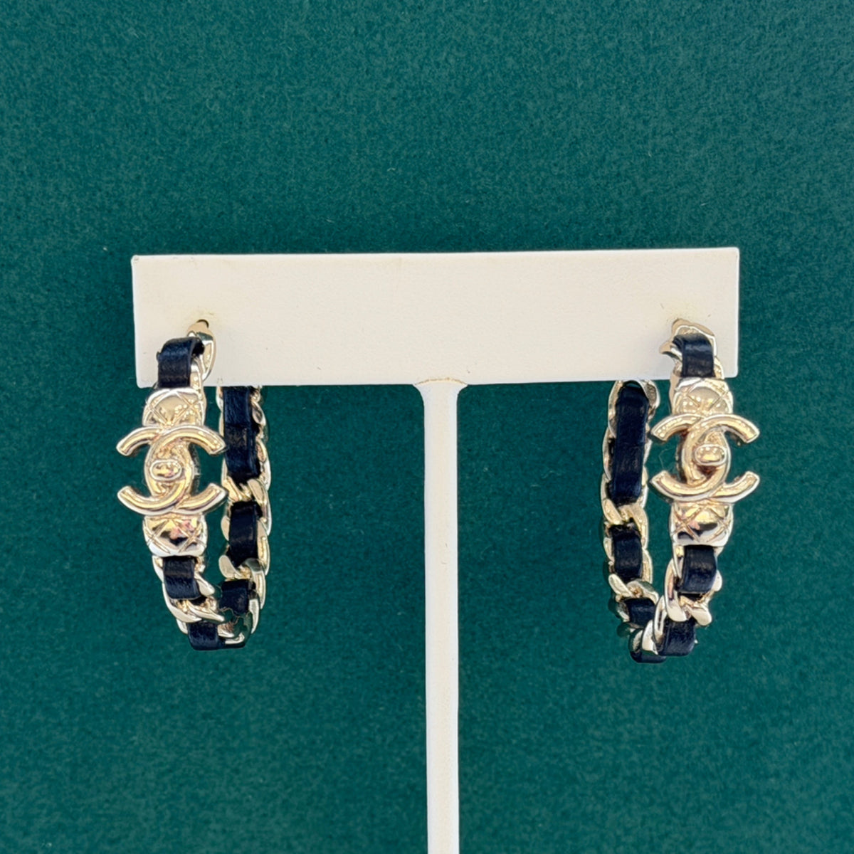 Chanel CC Turnlock Chain Hoop Earrings - Gold-tone Metal & Black Lambskin Leather