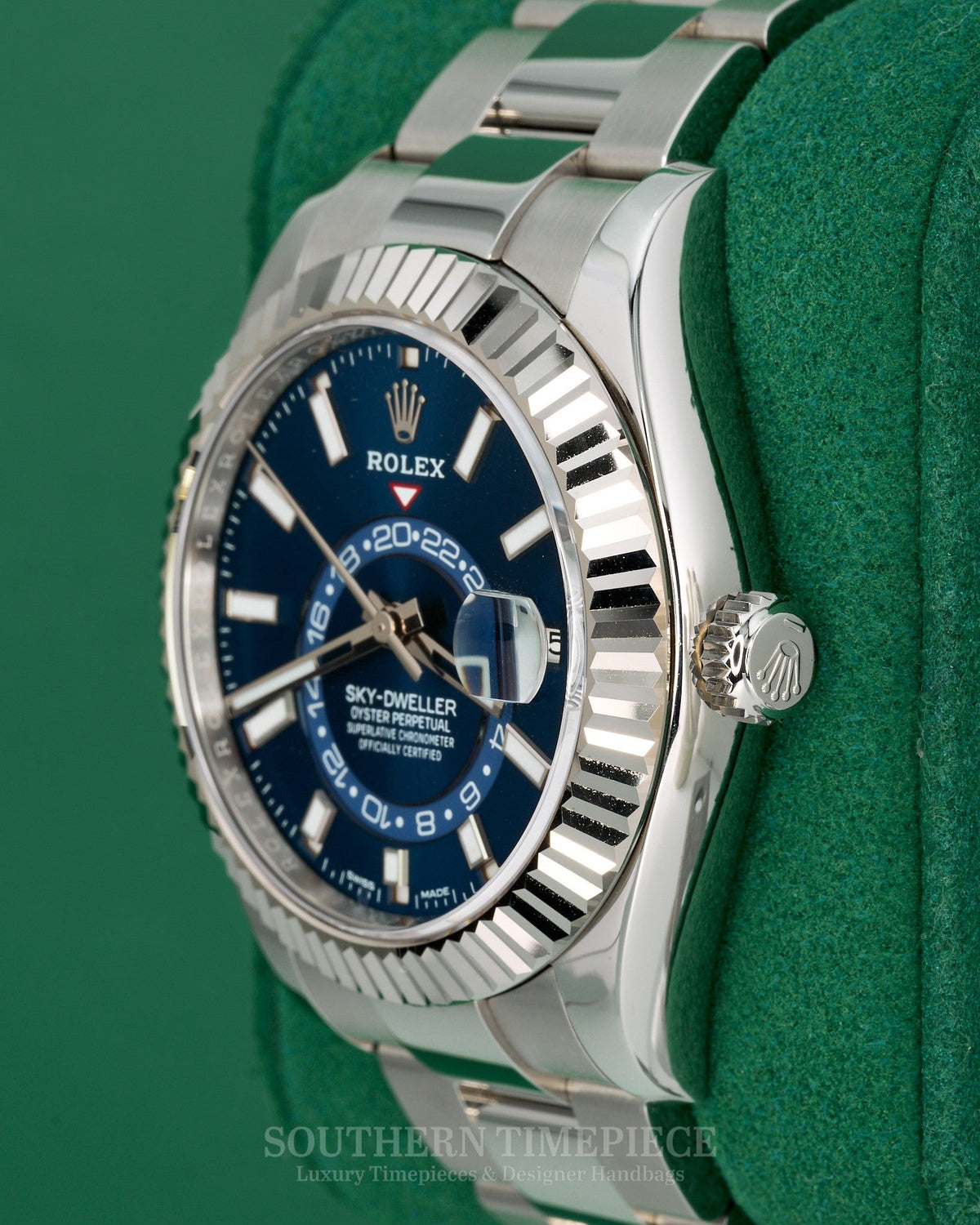 42mm Rolex Sky-Dweller in 18kt White Gold and Oystersteel with Blue Dial on Oyster Bracelet (Ref: 326934)(Year: 2018)(Box & Papers)