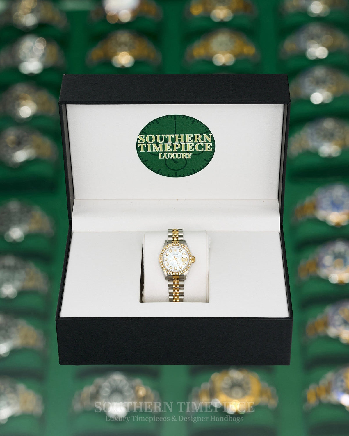 26mm Rolex Datejust in 18kt Yellow Gold & Stainless with Custom Mother of Pearl Diamond Dial and Diamond Bezel (Ref: 69173)(Year: 1989)