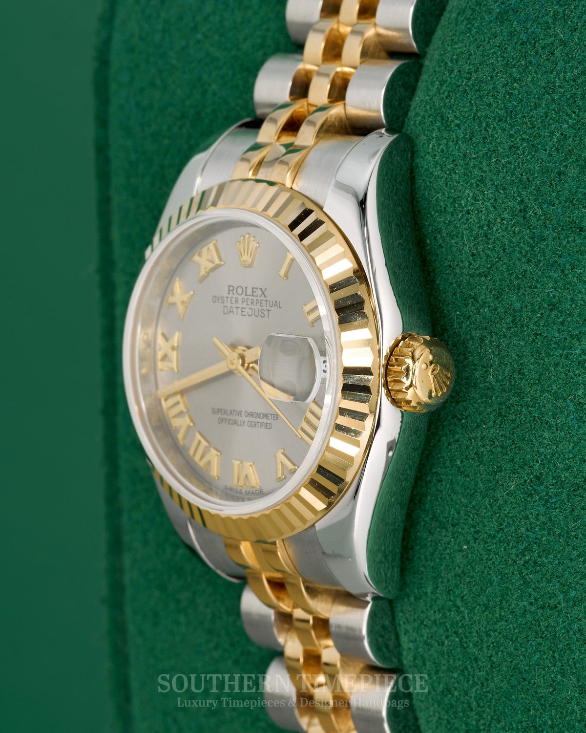 26mm Rolex Datejust with Silver Roman Numeral Dial in 18kt Yellow Gold and Stainless on Jubilee (Ref: 179173)(Year: 2011)
