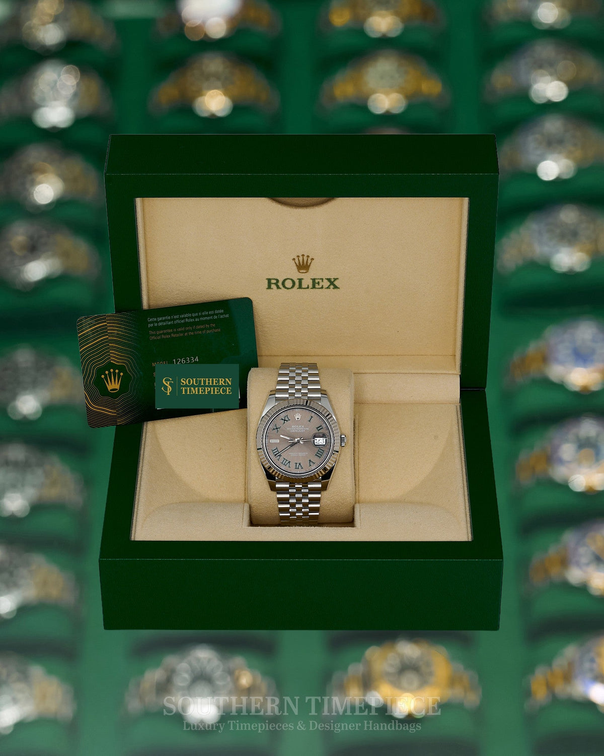 41mm Rolex Datejust "Wimbledon" in 18kt White Gold and Oystersteel on Jubilee (Ref: 126334)(Year: 2024)(Box & Papers)