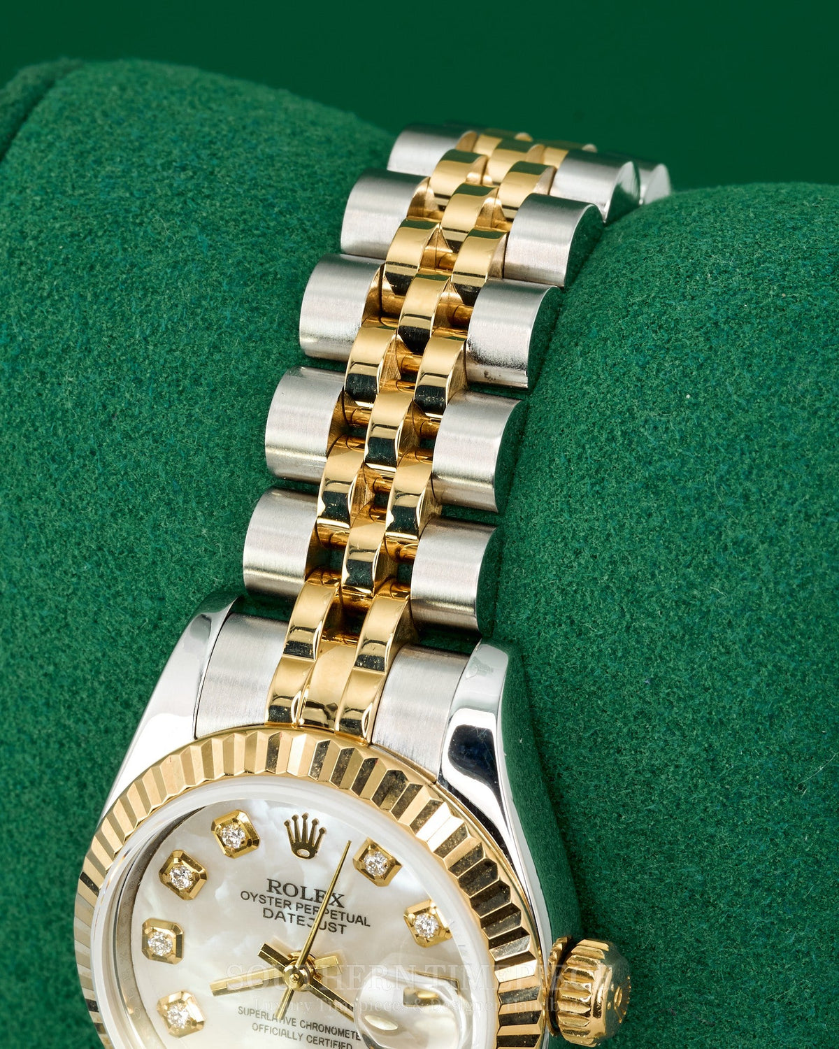 26mm Rolex Datejust with a Custom Mother of Pearl Diamond Dial in 18kt Yellow Gold and Stainless on Jubilee (Ref: 179173)(Year: 2011+)