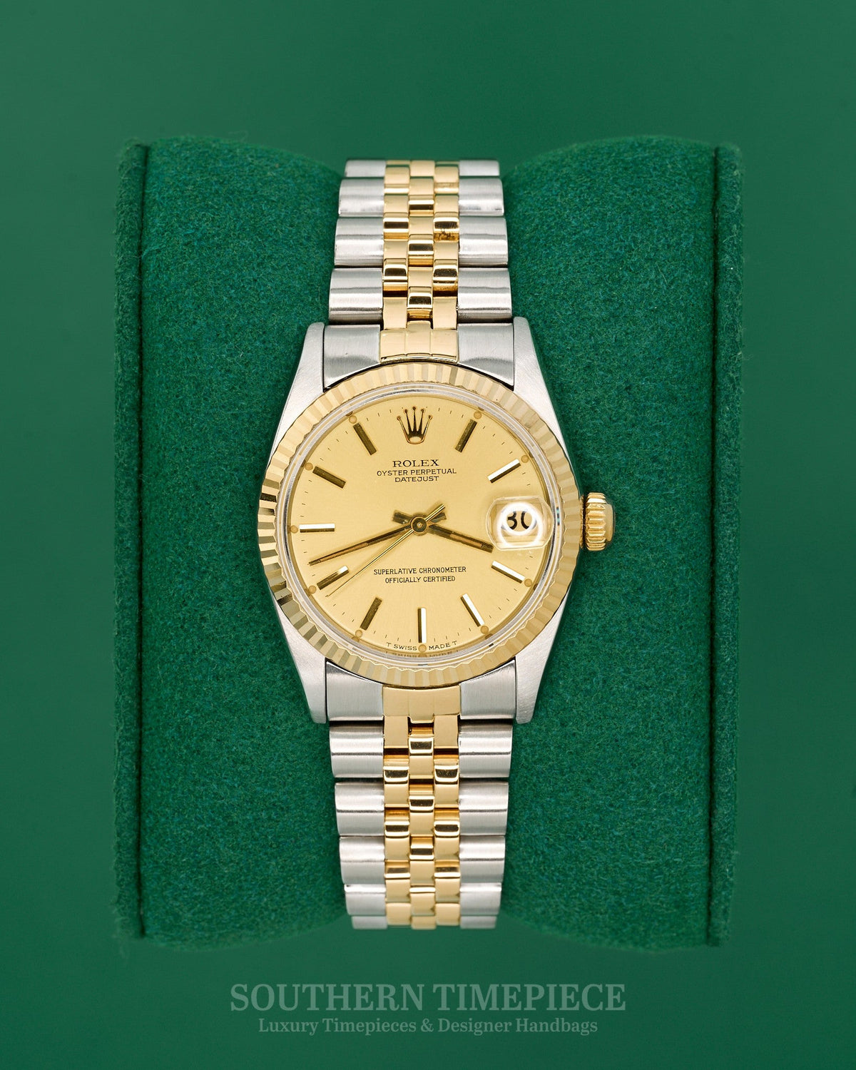 31mm Rolex Datejust with Champagne Stick Dial in 18kt Yellow Gold and Stainless on Jubilee (Ref: 68273)(Year: 1984) (Q252920)