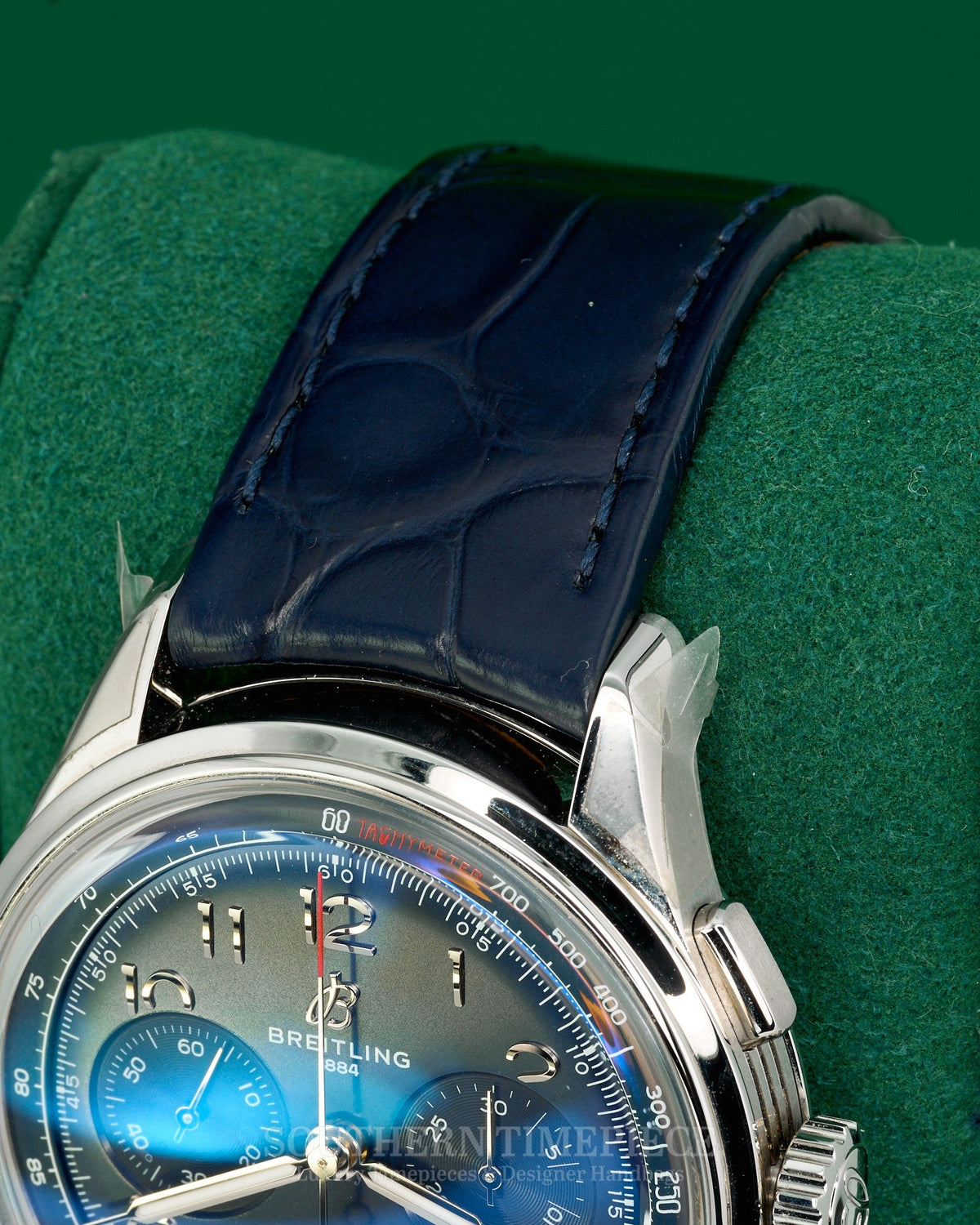 42mm Breitling Premier B01 Chronograph featuring a Blue Dial on Blue Leather (Ref: AB0145)(Year: 2023-Now)(Box)