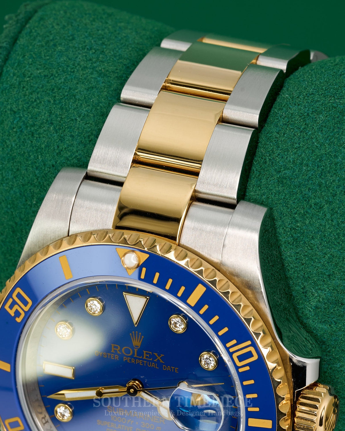 40mm Rolex Submariner Date "Bluesy" with Rare Flat Blue Serti Diamond Dial in 18kt Yellow Gold & Steel (Ref: 116613LB)(Year: 2009)(Box & Appraisal)