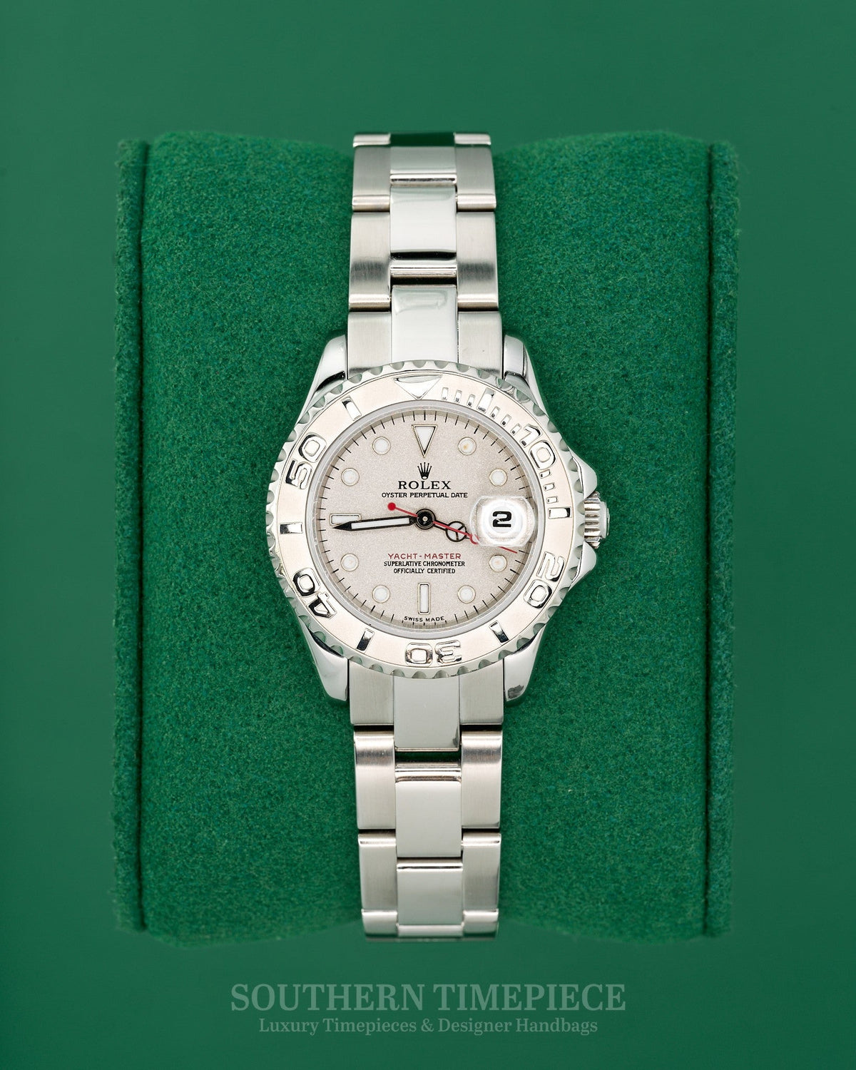 29mm Rolex Yacht-Master with Platinum Dial and Bezel in Stainless Steel on Oyster (Ref: 169622)(Year: 2002)