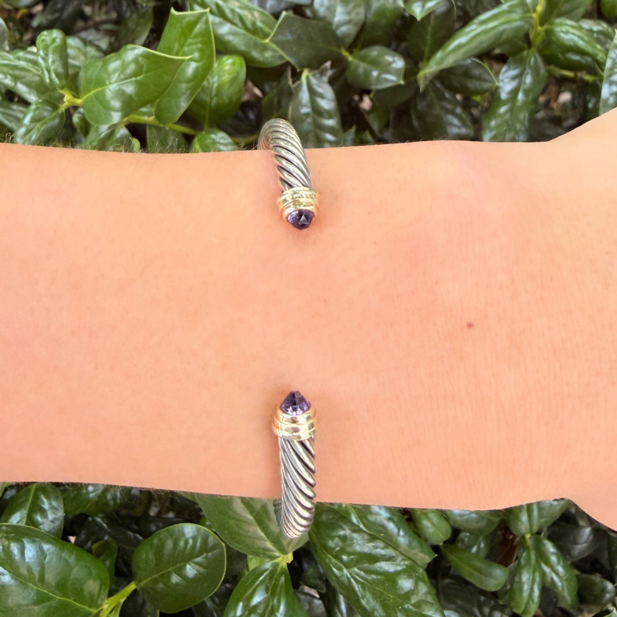 David Yurman Classic Cable Bracelet - 5mm Sterling Silver with 14K Yellow Gold & Amethyst
