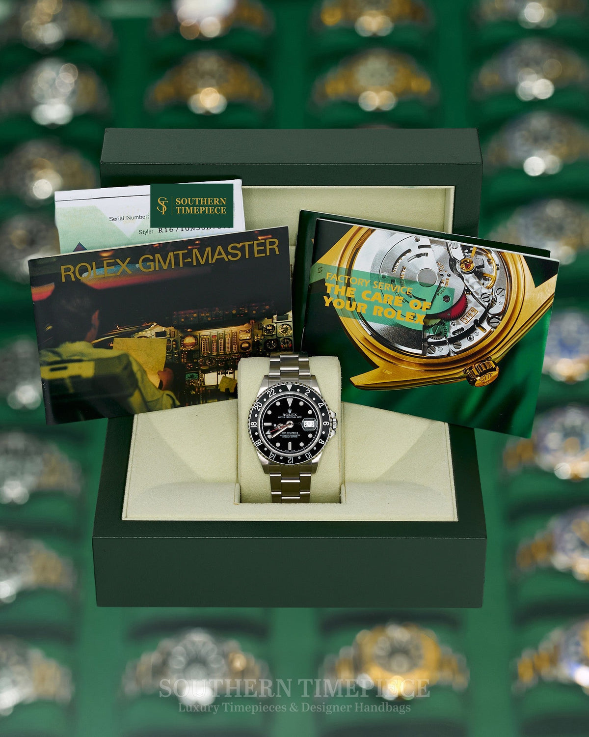 40mm Rolex GMT-Master II with Black Dial and Bezel in Stainless Steel on Oyster (Ref: 16710LN)(Year: 2004)(Box & Papers)