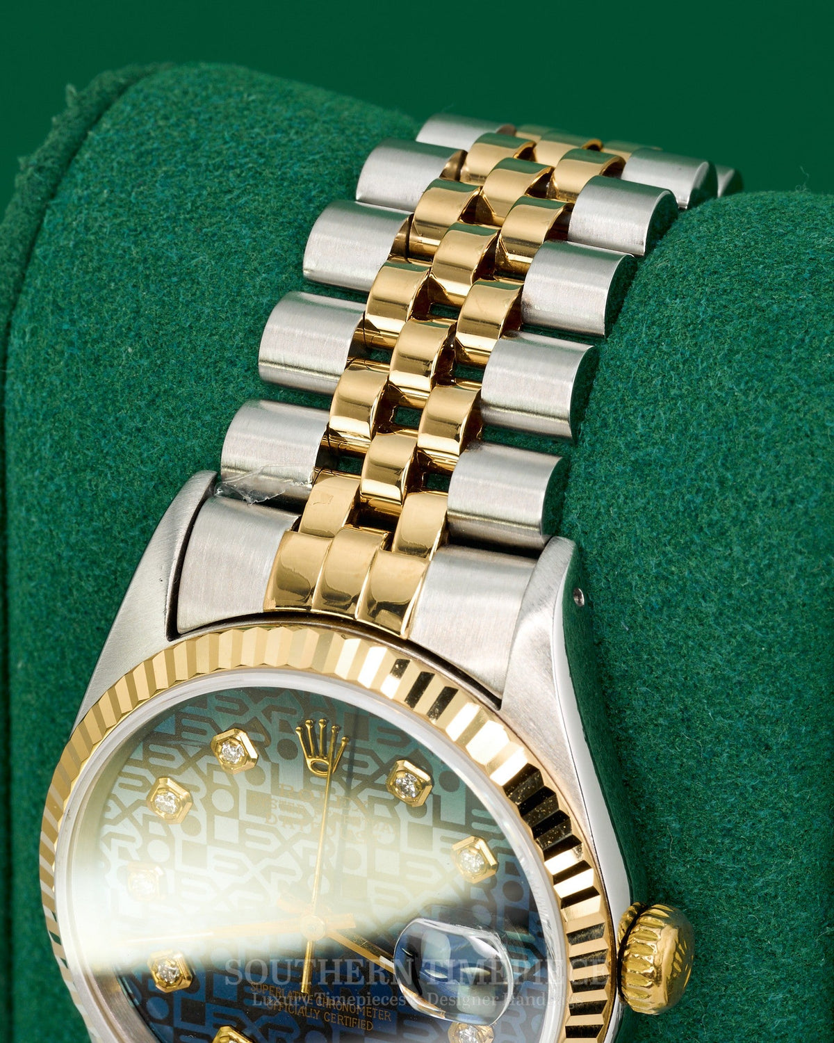 36mm Rolex Datejust with Custom Blue Anniversary Diamond Dial in 18kt Yellow Gold and Stainless Steel on Jubilee (Ref: 16233)(Year: 1991)