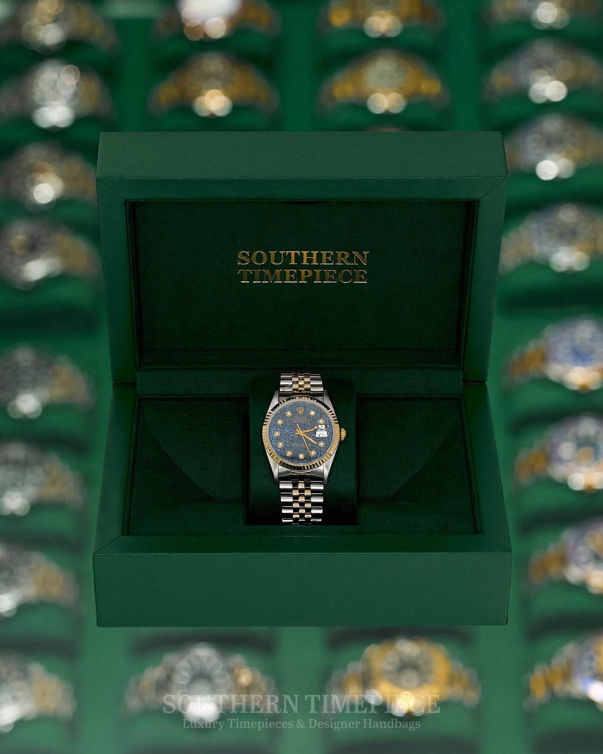 36mm Rolex Datejust with Custom Blue Anniversary Diamond Dial in 18kt Yellow Gold and Stainless Steel on Jubilee (Ref: 16233)(Year: 1991)