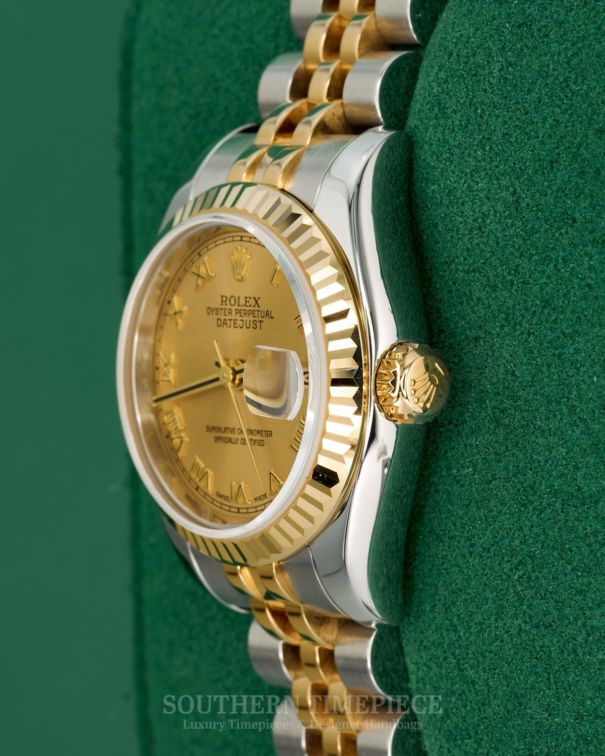 26mm Rolex Datejust with Champagne Roman Dial in 18kt Yellow Gold and Stainless on Jubilee (Ref: 179173)(Year: 2008)