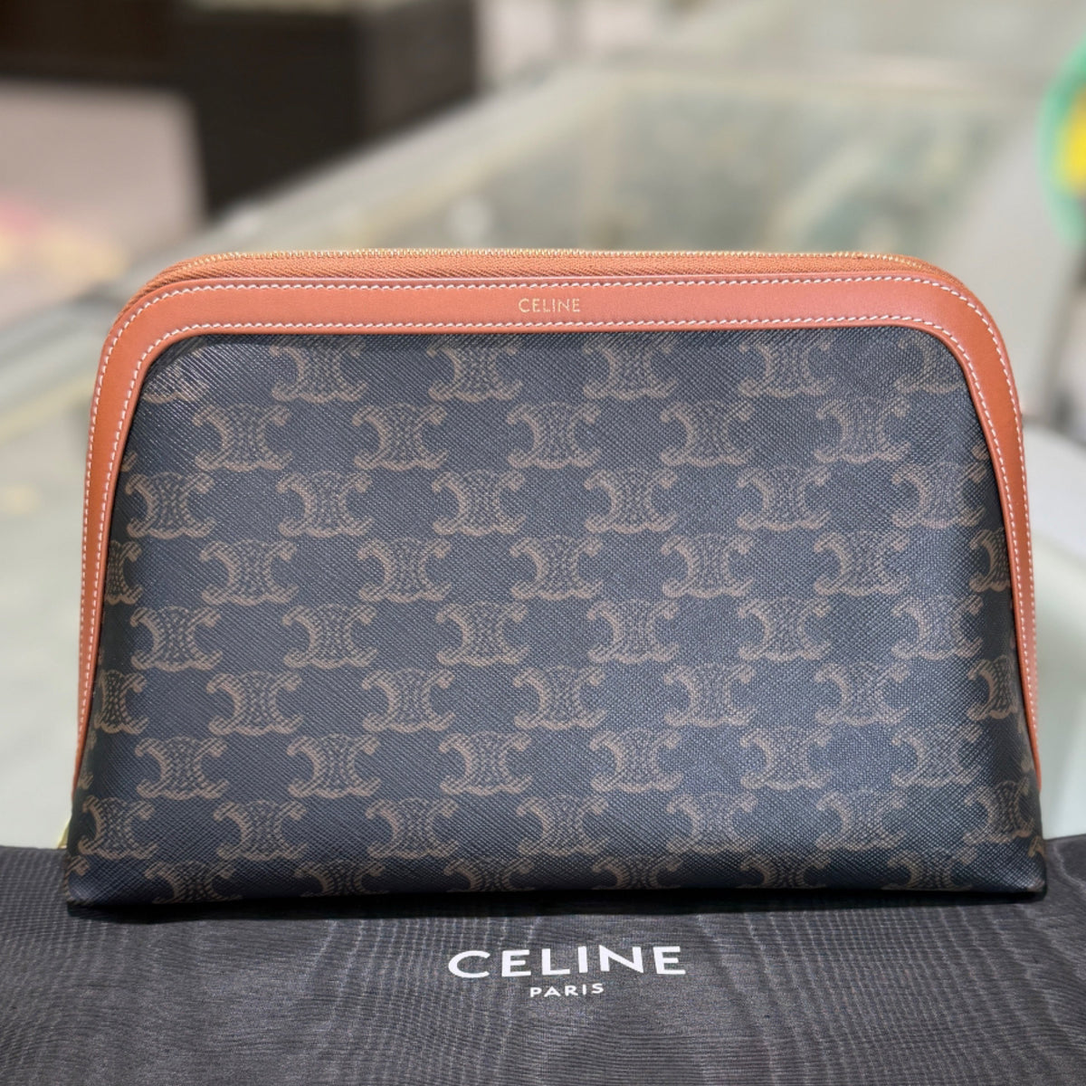 Celine Large Cosmetic Pouch - Triomphe Canvas & Calfskin Leather