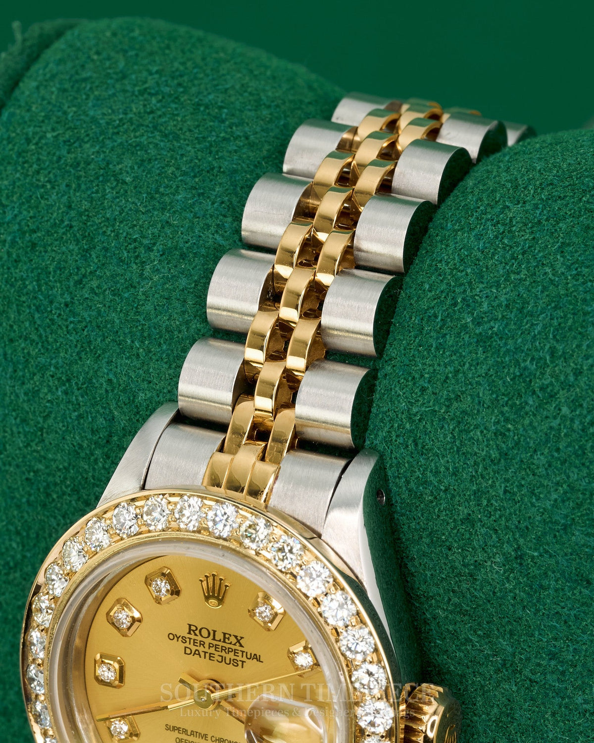 26mm Rolex Datejust with Custom Champagne Diamond Dial and Diamond Bezel in 18kt Yellow Gold and Stainless (Ref: 69173)(Year: 1991)