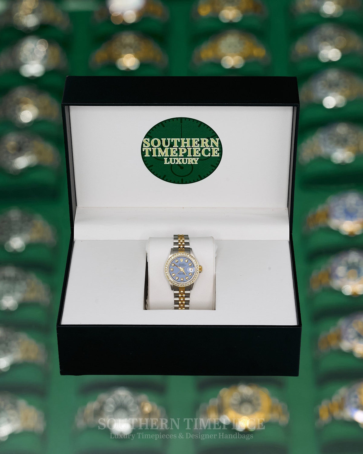 26mm Rolex Datejust with Custom Lilac Diamond Dial and Diamond Bezel in 18kt Yellow Gold and Stainless (Ref: 69173)(Year: 1991)