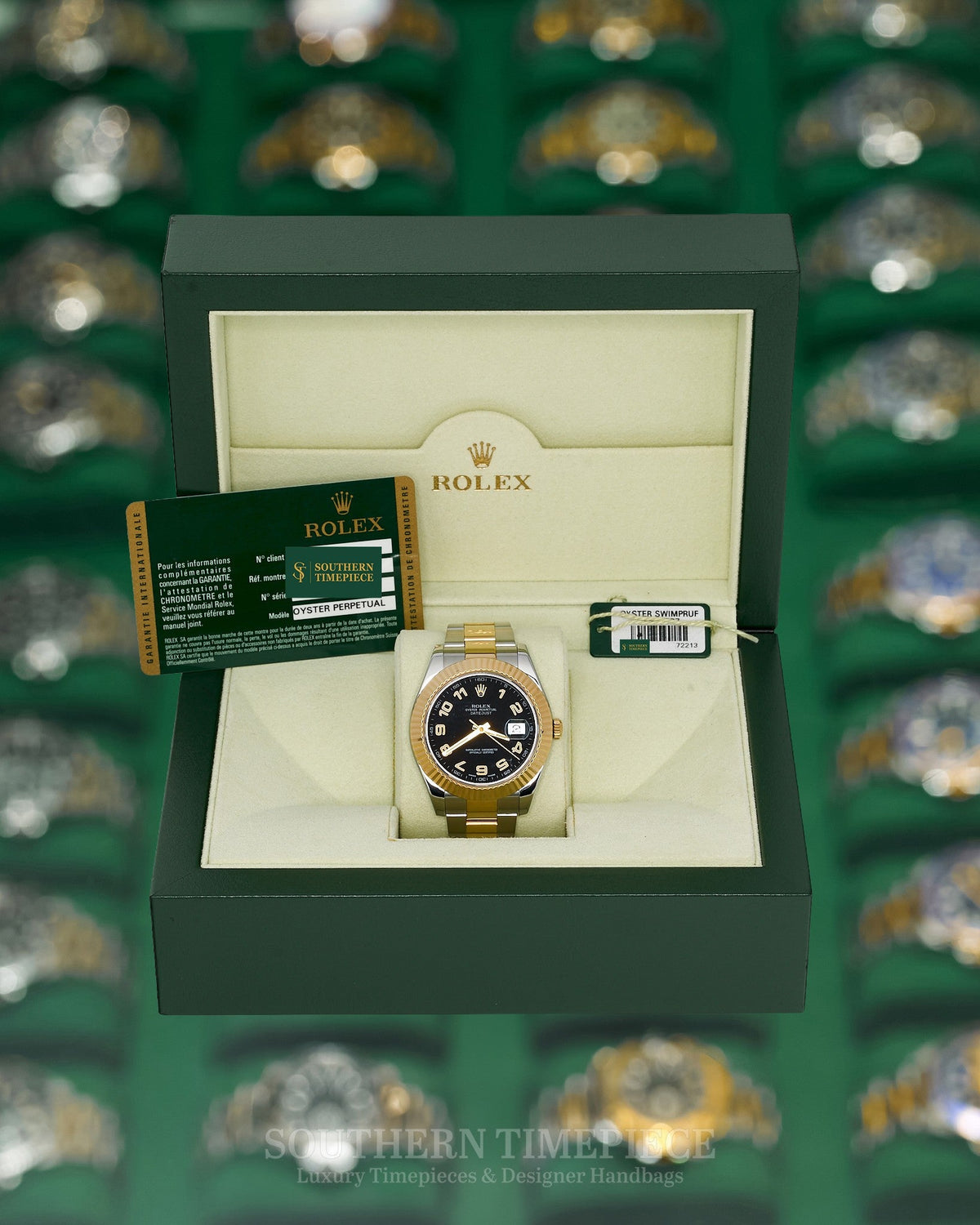 41mm Rolex Datejust with Black Arabic Numeral Dial in 18kt Yellow Gold and Stainless on Oyster (Ref: 116333)(Year: 2011)(Box & Papers)