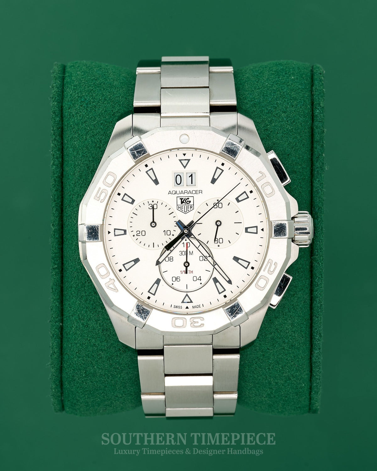 43mm Tag Heuer Aquaracer Chronograph with Silver Dial in Stainless Steel (Ref: CAY1111-0)(Year: 2014-19)