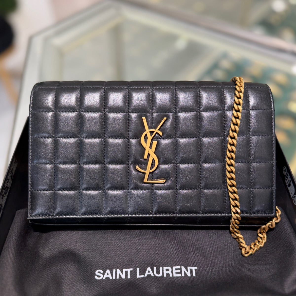 Saint Laurent YSL Cassandre Wallet on Chain - Black Quilted Smooth Leather